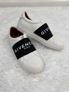 Givenchy White Leather Slip-Ons sneakers with Black Logo Strap size 38 1/2